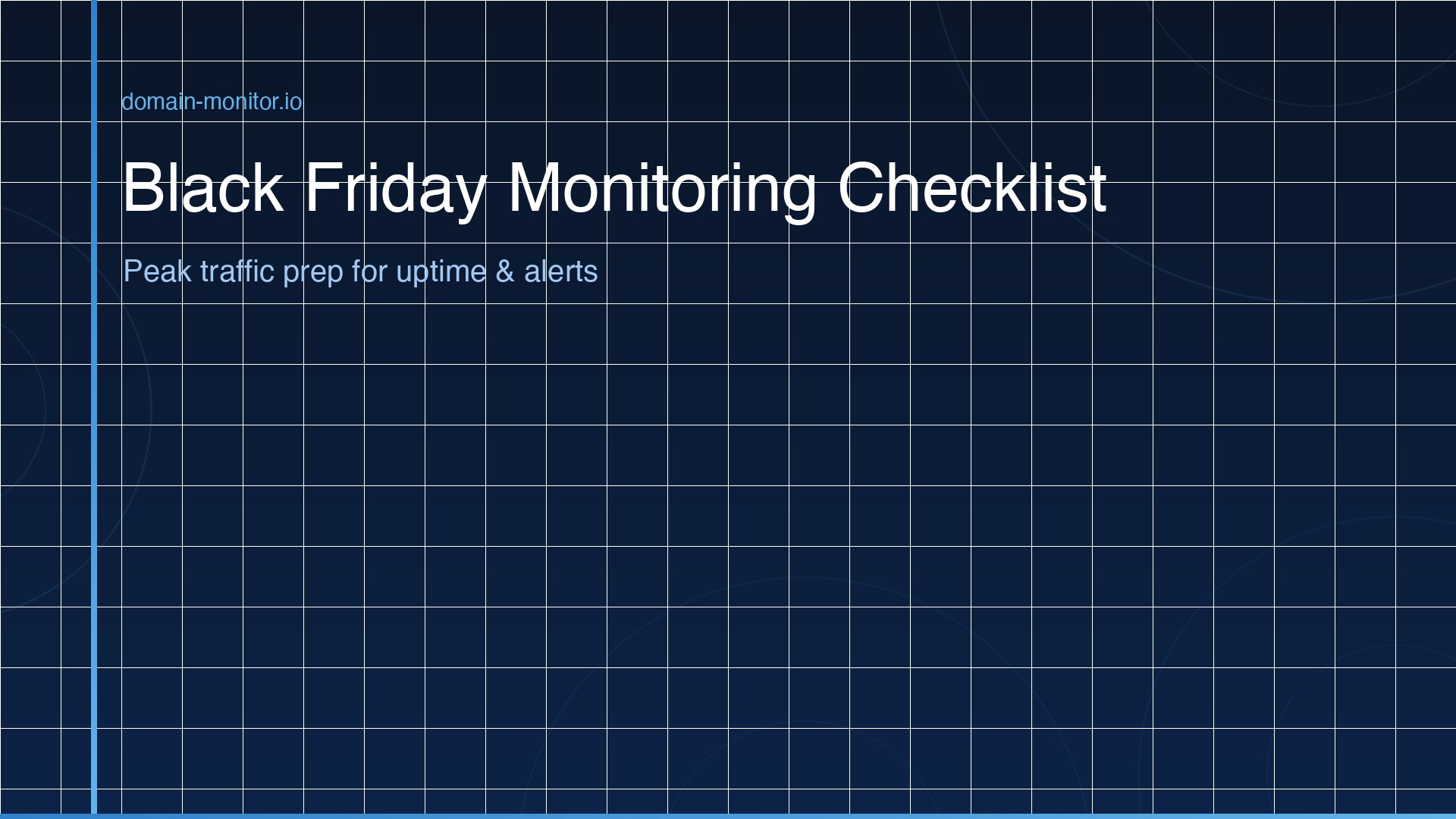 Black Friday peak traffic monitoring checklist showing pre-event uptime checks alert configuration and incident response preparation