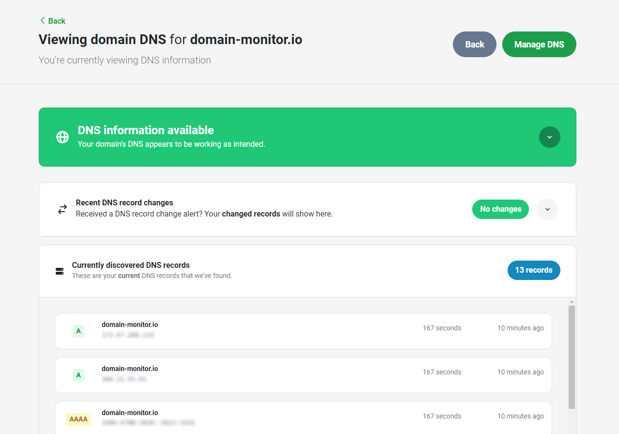 Domain DNS record monitoring - Domain Monitor