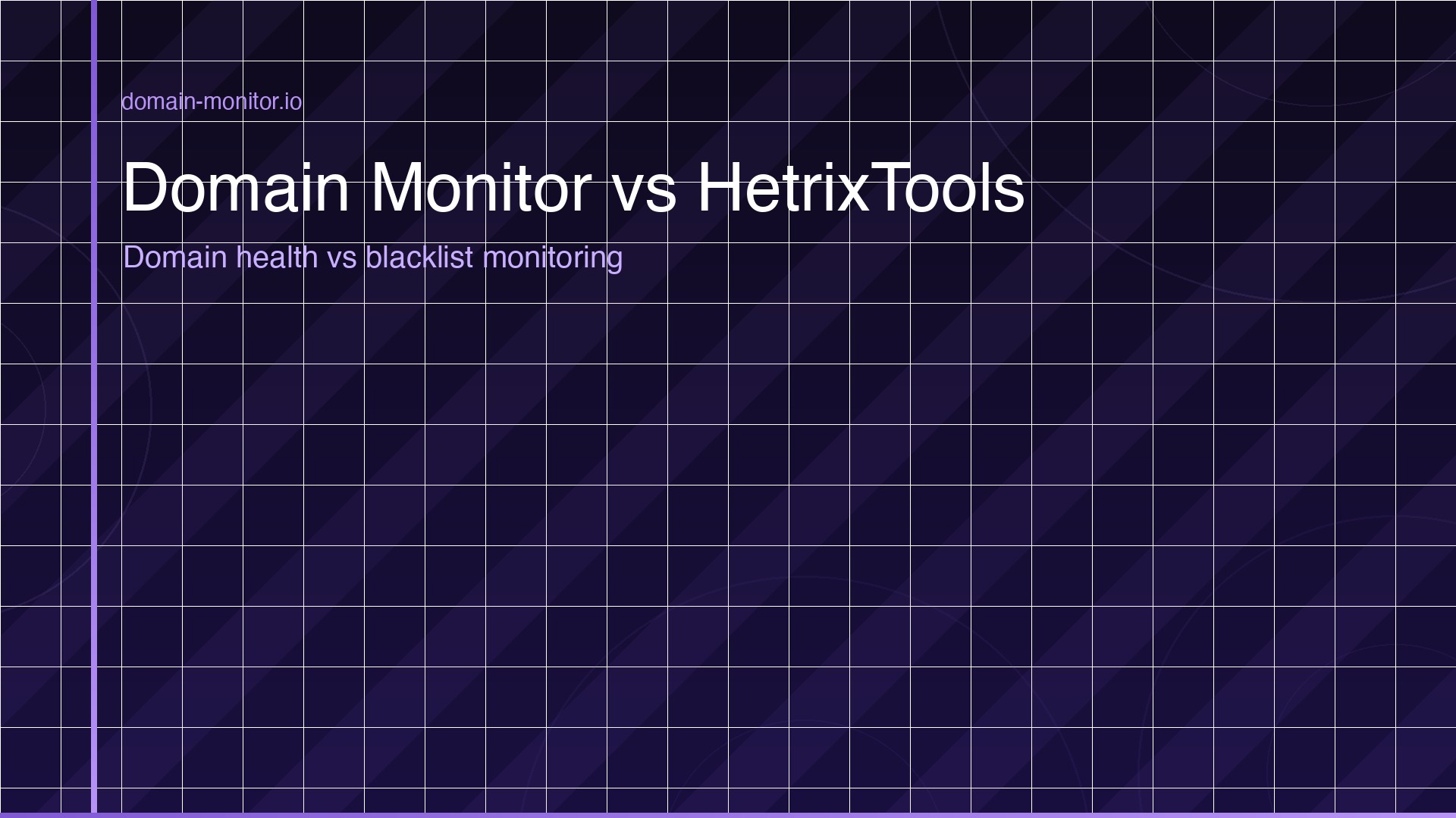 Comparison chart of Domain Monitor vs HetrixTools showing uptime monitoring blacklist checking versus domain expiry SSL and DNS record change monitoring