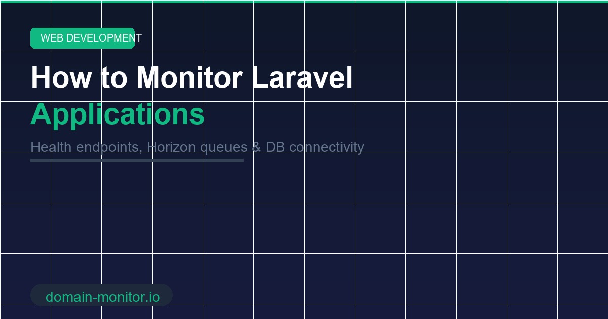 Laravel application monitoring dashboard showing health check status and queue worker uptime