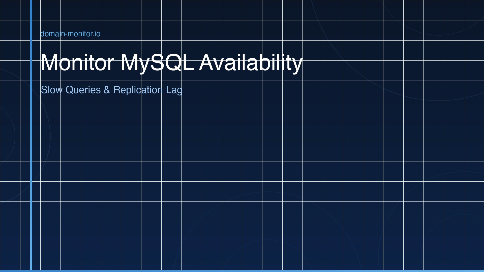MySQL monitoring dashboard showing connection count, query performance graphs, replication lag indicator and slow query log