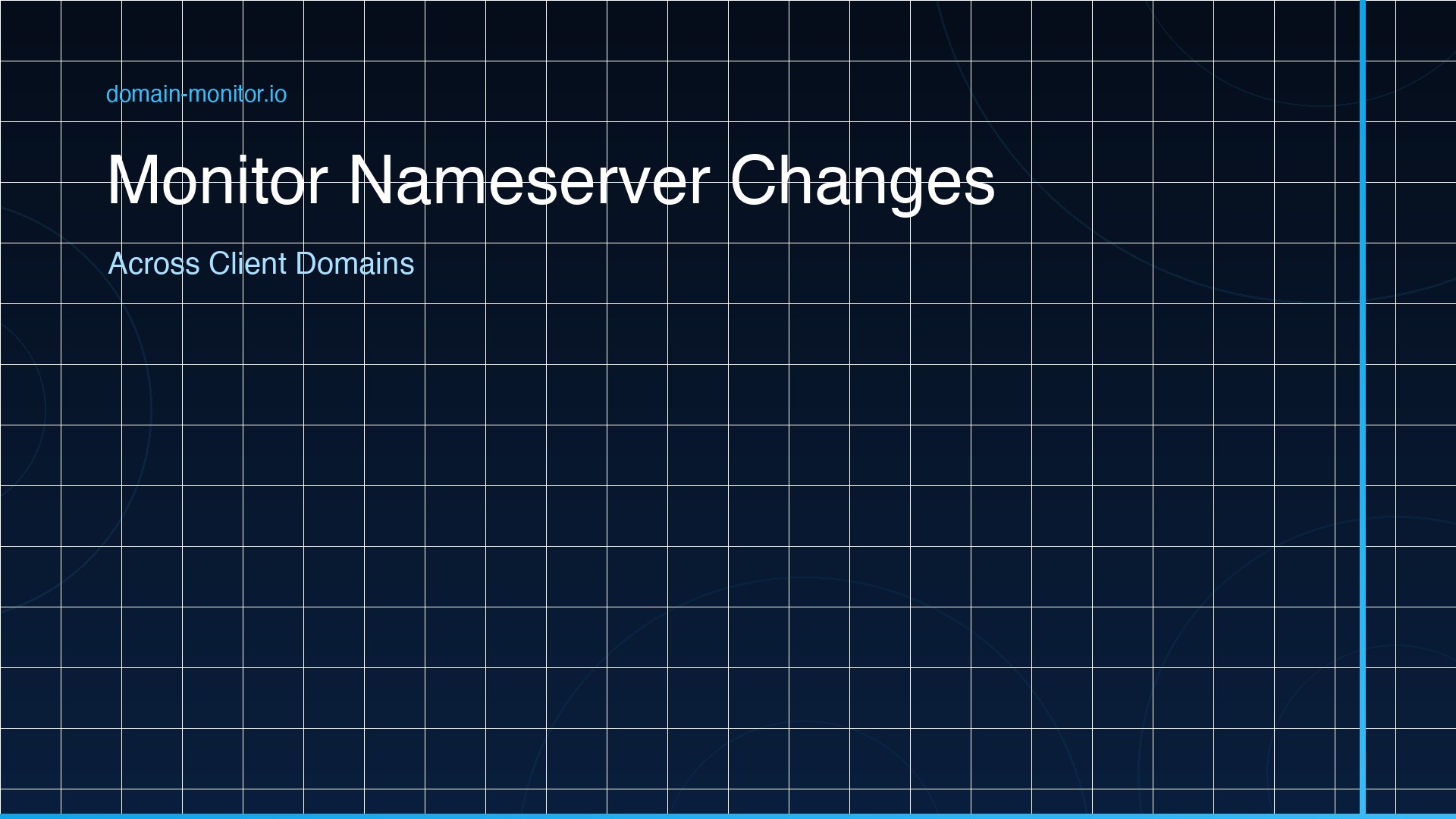 Domain monitoring dashboard showing nameserver change alert across multiple client domains with before and after nameserver comparison