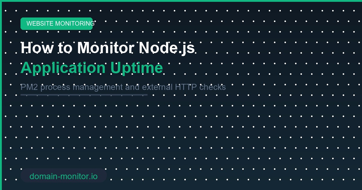 Node.js application monitoring dashboard showing uptime status, process health and response time metrics