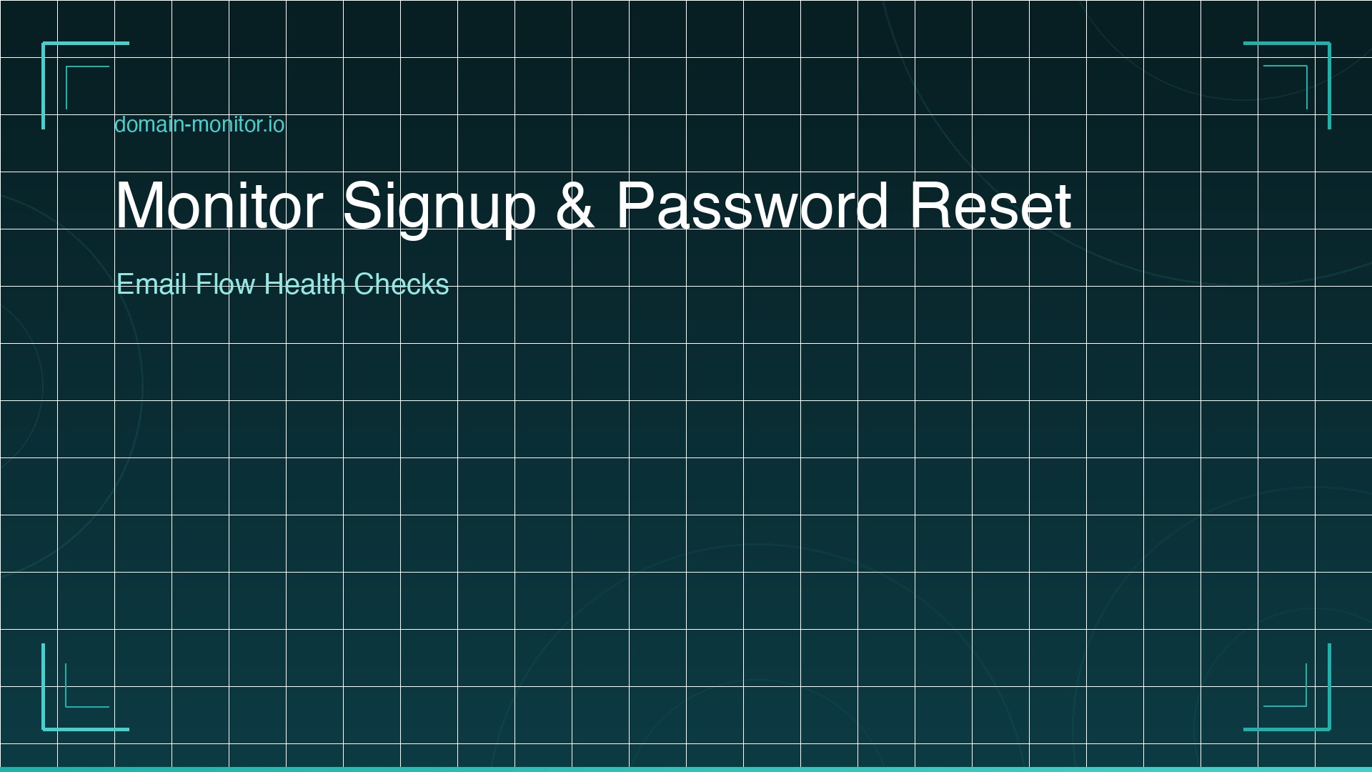 Monitoring health check showing signup endpoint, email queue depth and password reset flow status across a web application