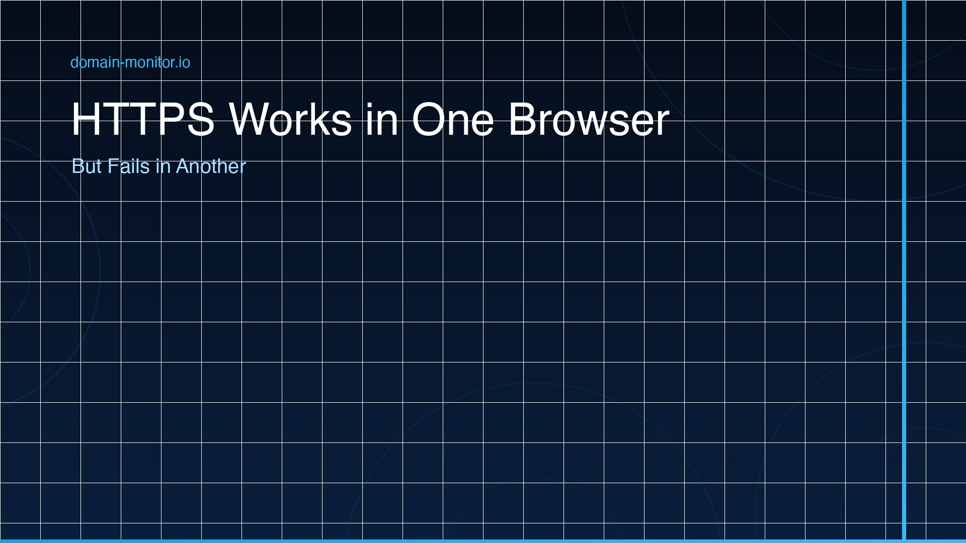 Browser compatibility comparison showing HTTPS connection succeeding in Chrome and failing in Firefox with SSL certificate error message