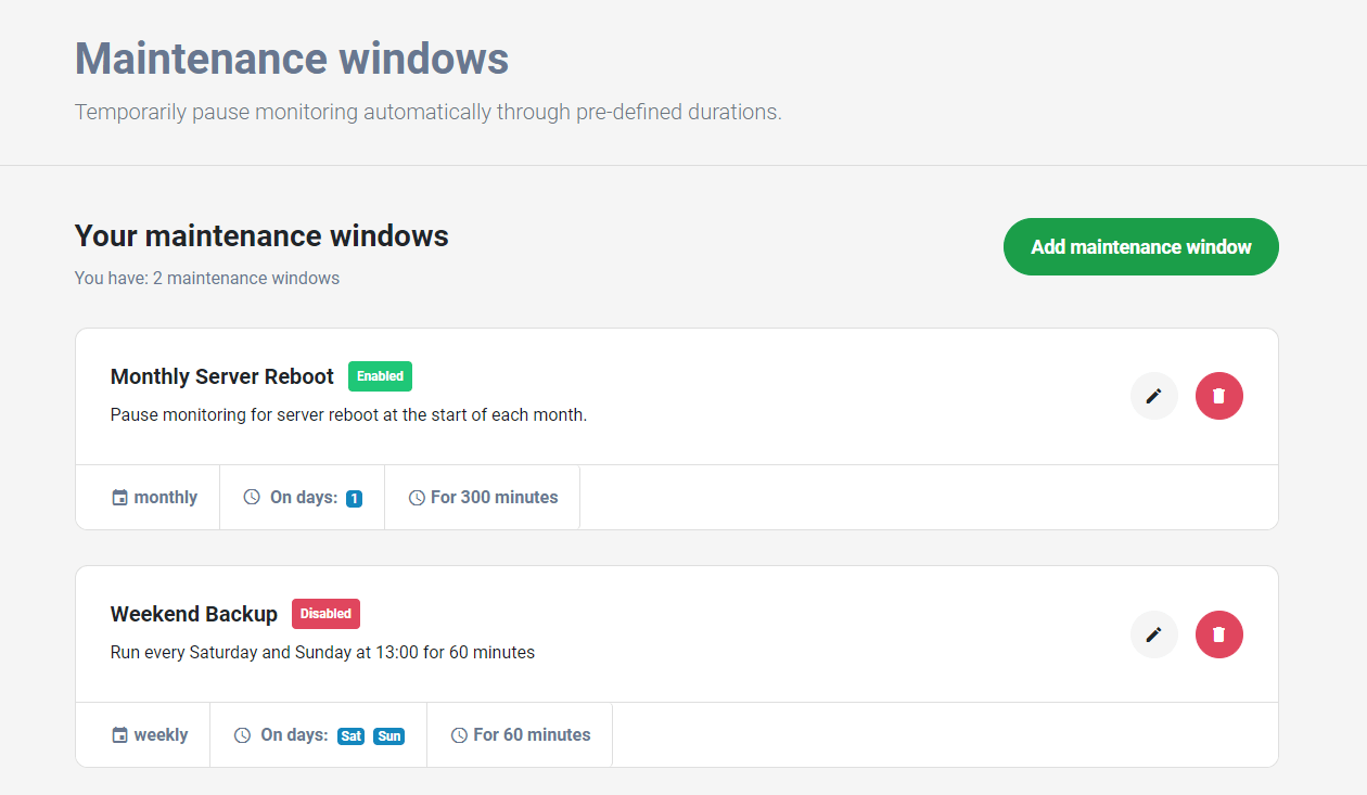 Maintenance Windows - Domain Monitor