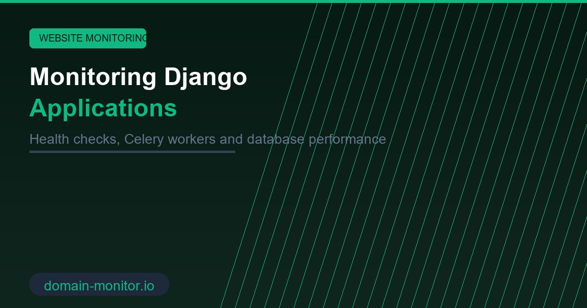 Django application monitoring showing health check endpoint, Celery worker status and database query performance