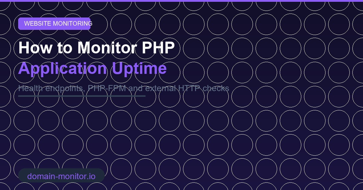 PHP application monitoring dashboard showing uptime status and web server health metrics