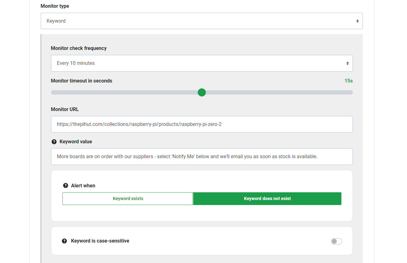 Monitor keyword configuration