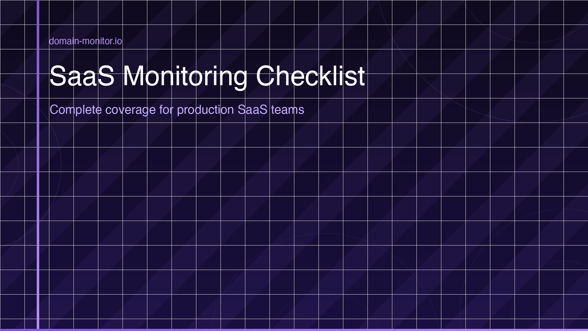 SaaS monitoring checklist showing application health check API monitoring background job heartbeat SSL domain and status page configuration