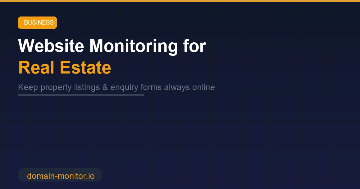 Real estate website monitoring dashboard showing property portal uptime and search availability