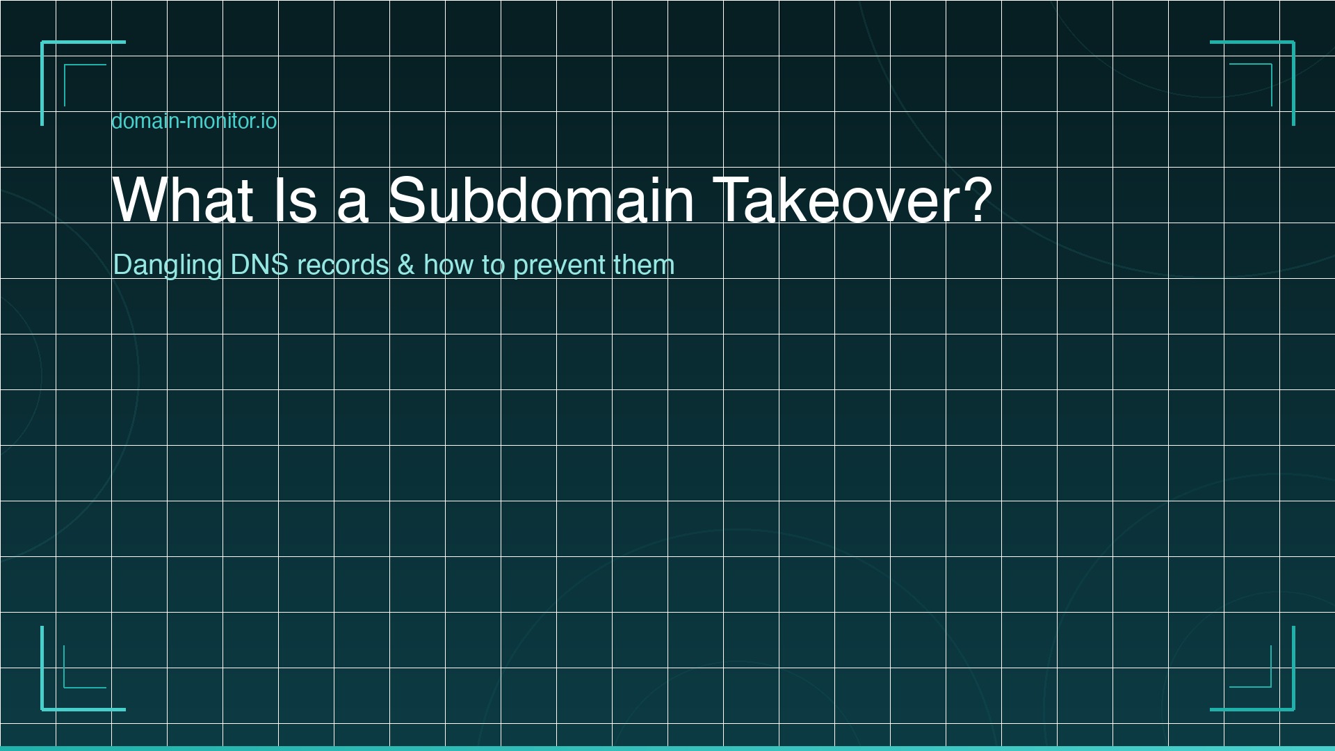 Subdomain takeover attack diagram showing dangling CNAME DNS record pointing to unclaimed cloud service being exploited by attacker