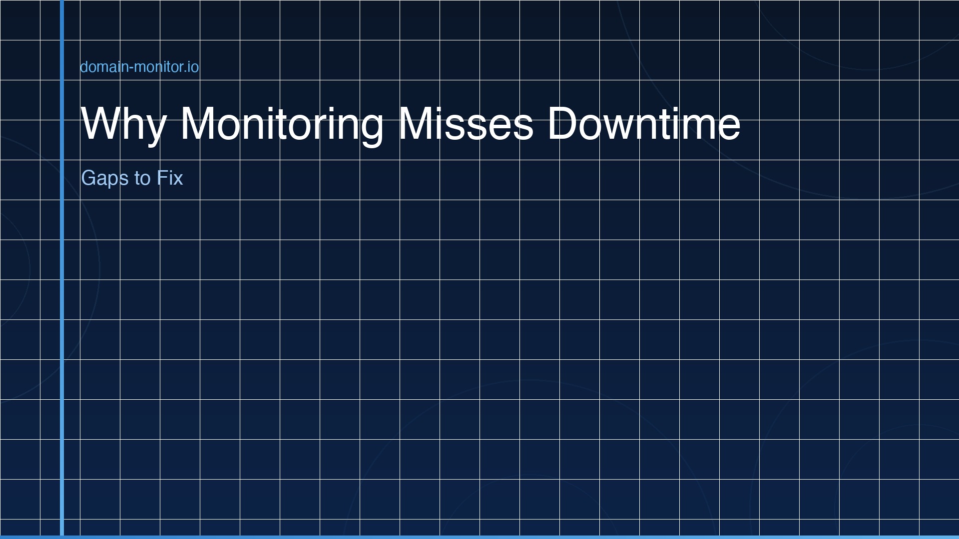 Uptime monitoring dashboard showing gap in downtime detection with monitoring configuration showing single location check and 5-minute interval
